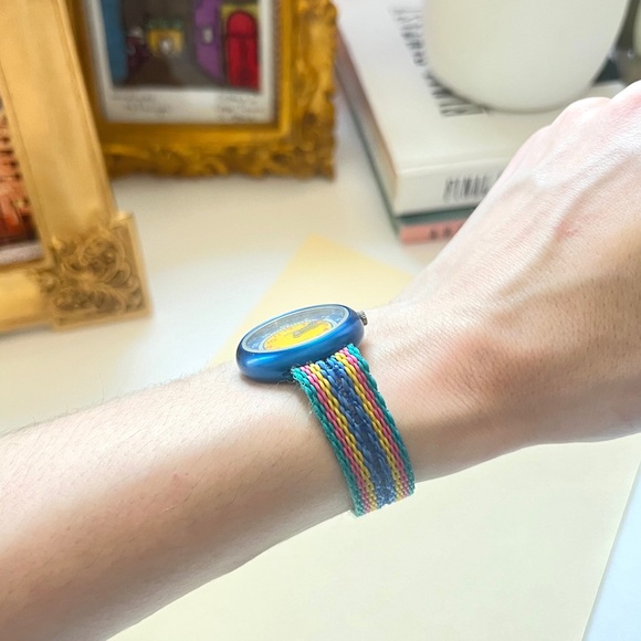 🎉rare!🎉 1980s Flik Flak Swiss water resistant multicolor funky abstract watch - Picture 13 of 16